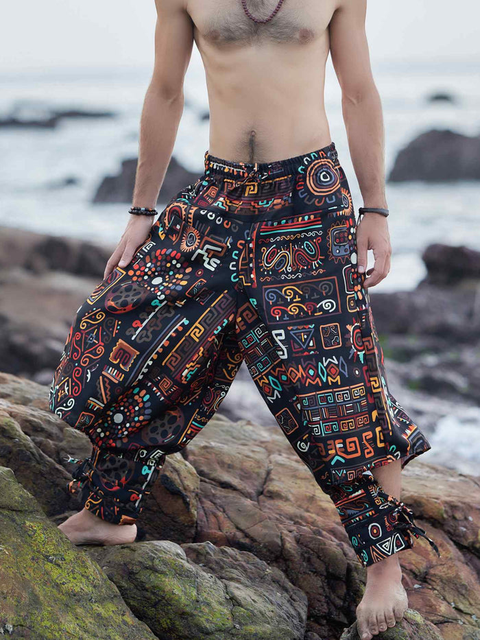 Men's Abstract Graphic Vintage Hippy Harem Pants For Dance image 1