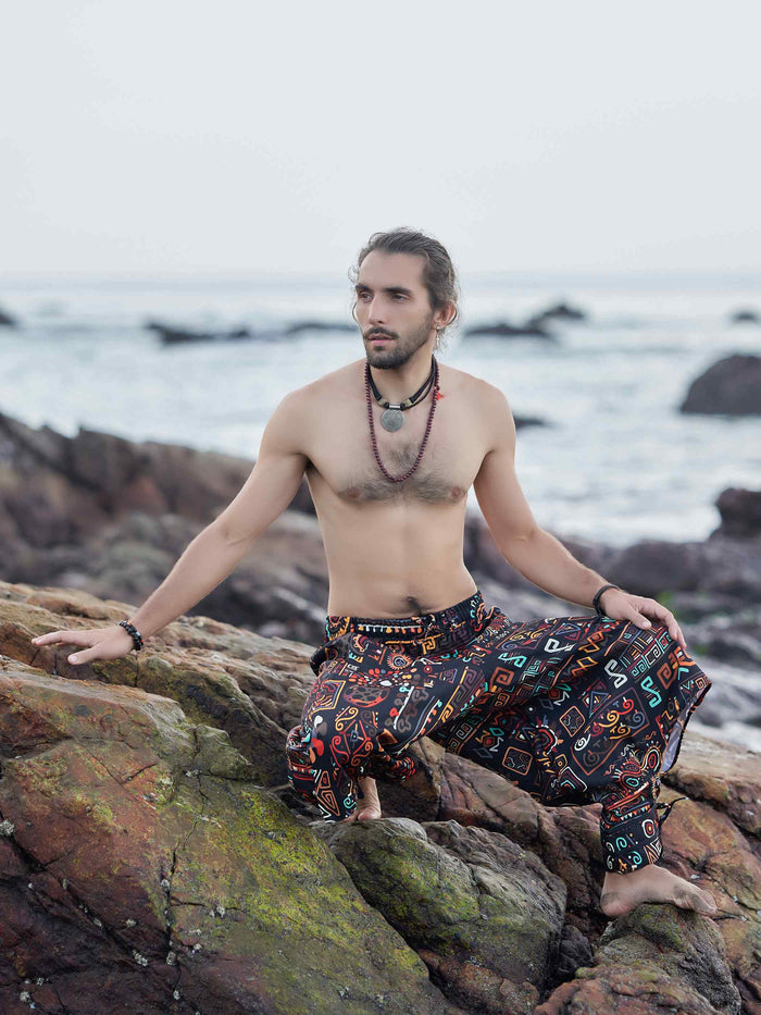Men's Abstract Graphic Vintage Hippy Harem Pants For Dance image 3