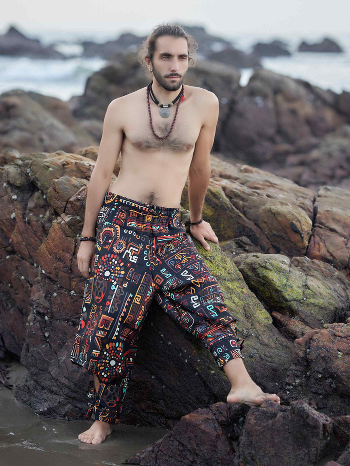 Men's Abstract Graphic Vintage Hippy Harem Pants For Dance image 4
