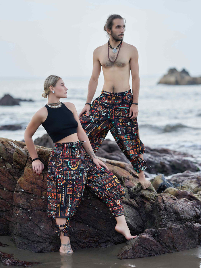 Men's Abstract Graphic Vintage Hippy Harem Pants For Dance image 6