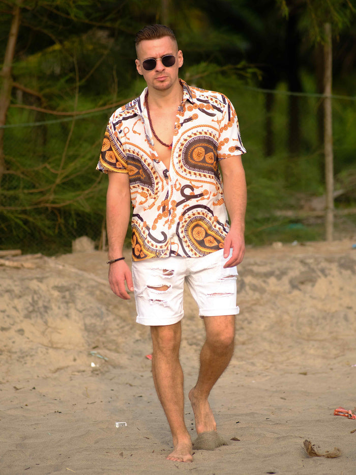 Men's Adventure Beach Inspired Printed Net Travel Shirt