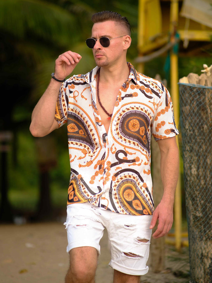 Men's Adventure Beach Inspired Printed Net Travel Shirt