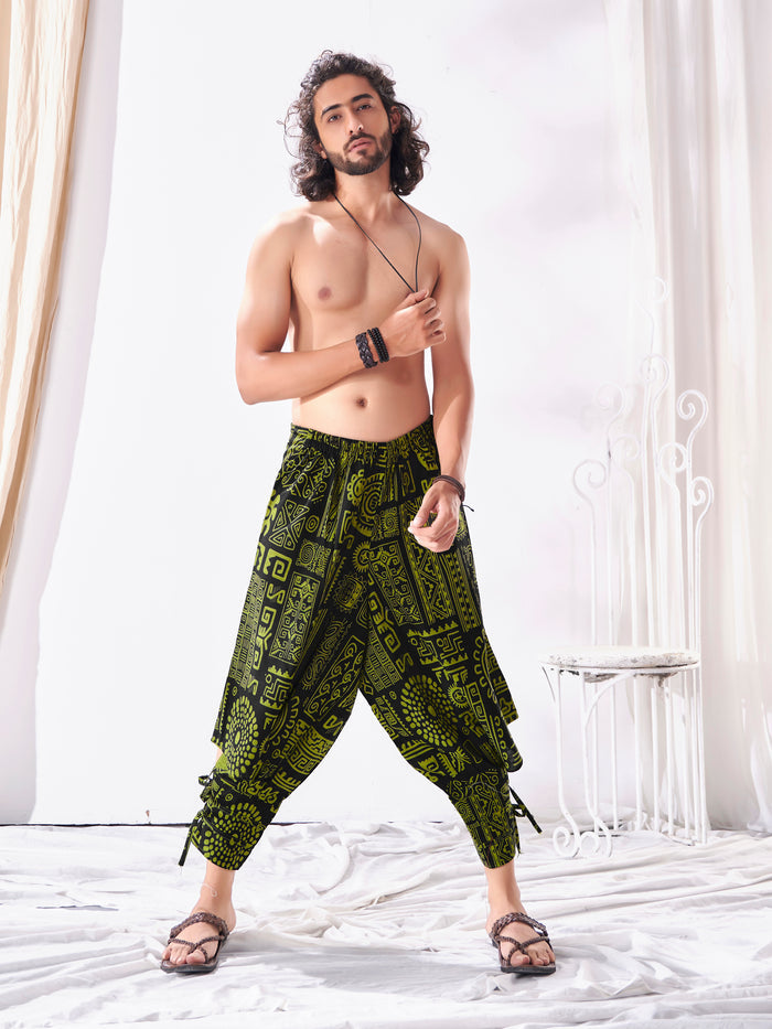Men's Arabic Neon Green Baggy Boho Hippy Harem Pants For Travel image 1