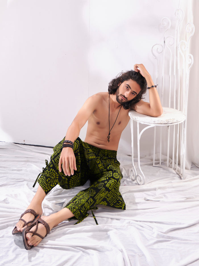 Men's Arabic Neon Green Baggy Boho Hippy Harem Pants For Travel image 4