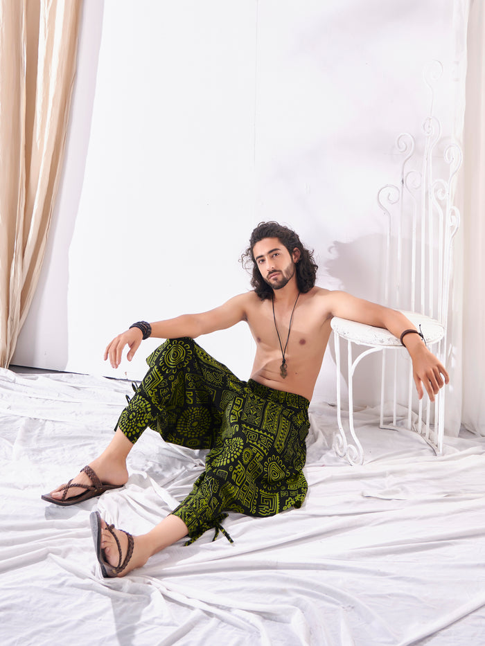 Men's Arabic Neon Green Baggy Boho Hippy Harem Pants For Travel image 5