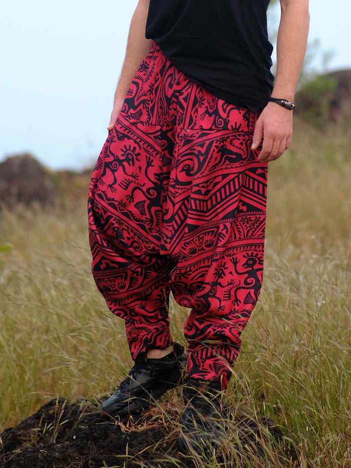 Men's Arabic Vintage Boho Hippy Red Harem Pants Aladdin Balloon Pyjamas For Travel image 1