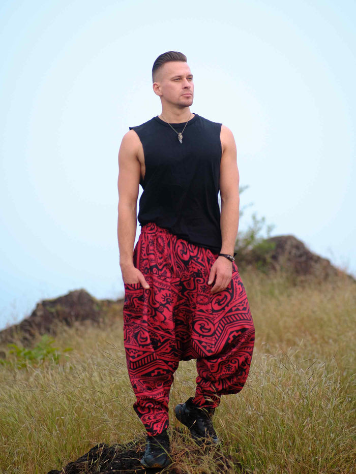 Men's Arabic Vintage Boho Hippy Red Harem Pants Aladdin Balloon Pyjamas For Travel image 2