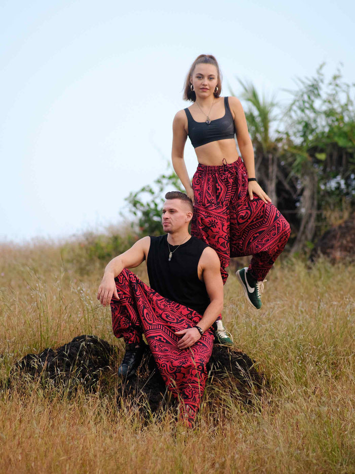 Men's Arabic Vintage Boho Hippy Red Harem Pants Aladdin Balloon Pyjamas For Travel image 7