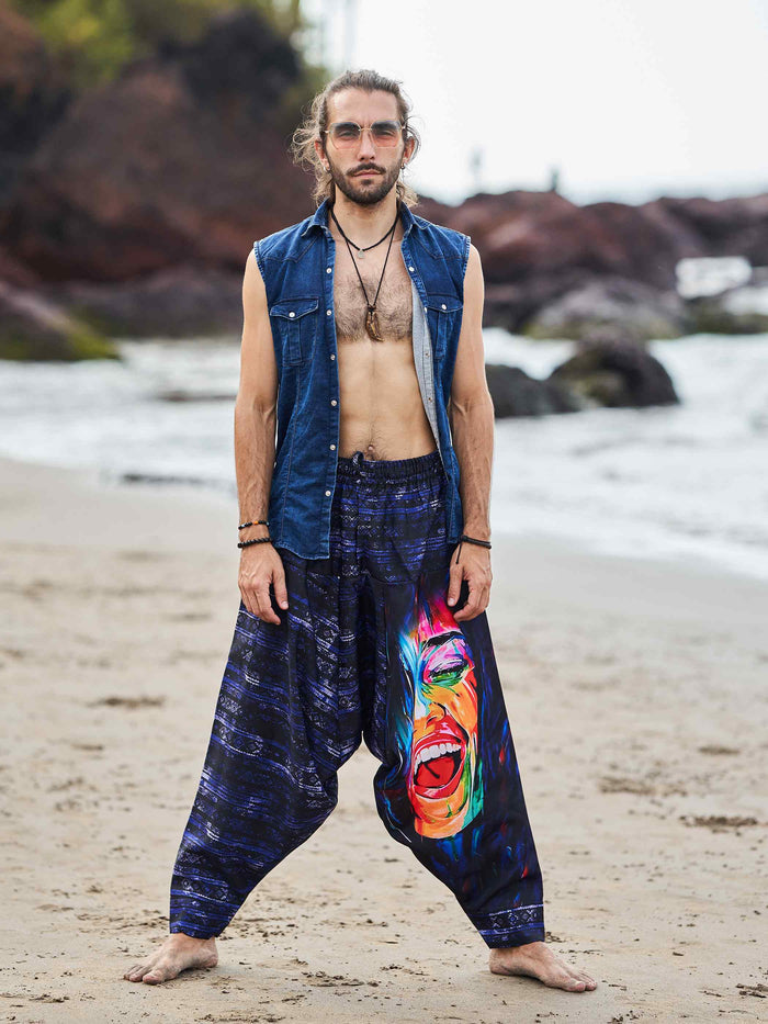 Men's Artistic Paint Print Bohemian Hippy Harem Hammer Pants image 2