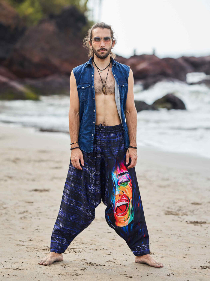 Men's Artistic Paint Print Bohemian Hippy Harem Hammer Pants image 3