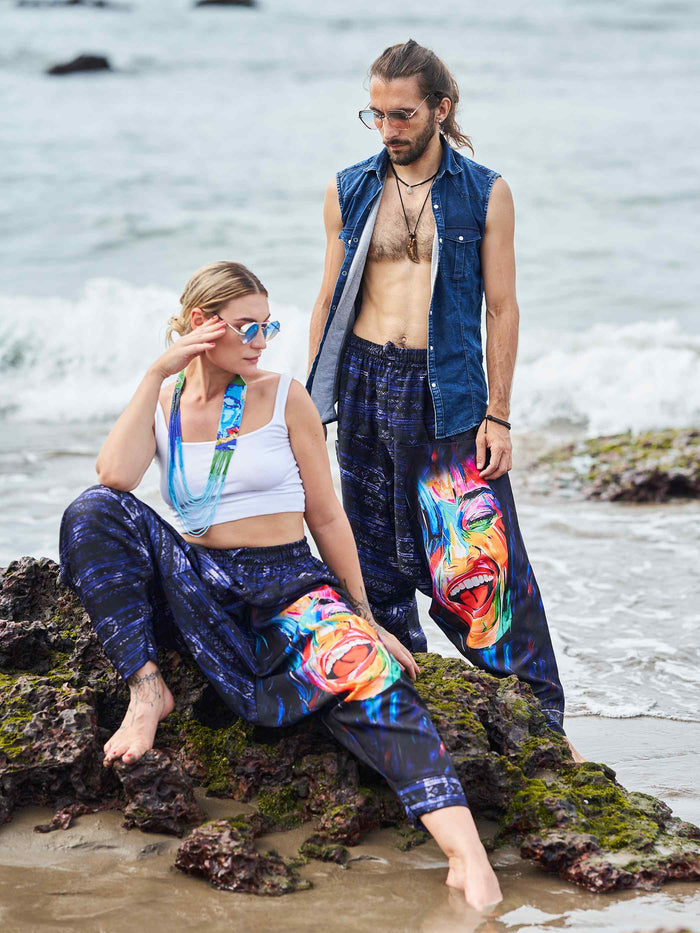 Men's Artistic Paint Print Bohemian Hippy Harem Hammer Pants image 4