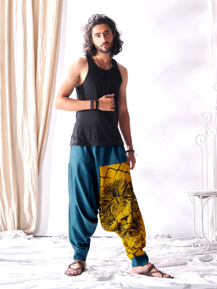 Men's Bohemian Lion Print Hippy Baggy Aladdin Harem Pants For Travel Dance Yoga image 2