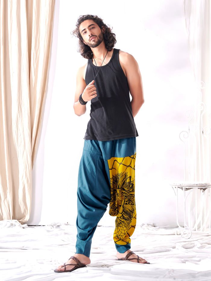 Men's Bohemian Lion Print Hippy Baggy Aladdin Harem Pants For Travel Dance Yoga image 3
