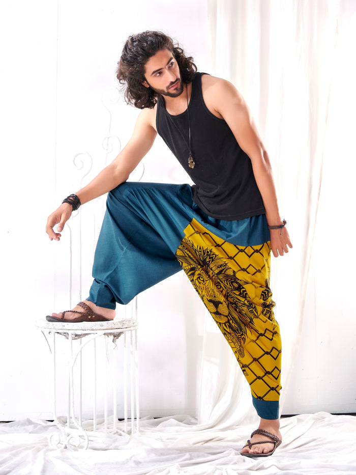 Men's Bohemian Lion Print Hippy Baggy Aladdin Harem Pants For Travel Dance Yoga image 4