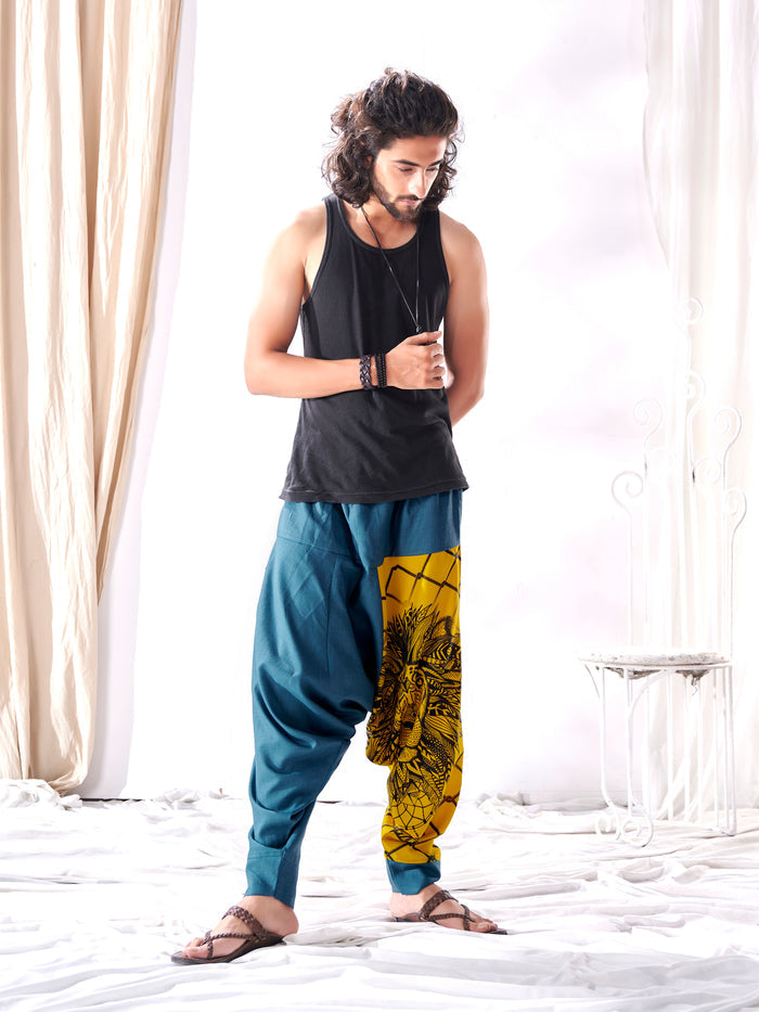 Men's Bohemian Lion Print Hippy Baggy Aladdin Harem Pants For Travel Dance Yoga image 5