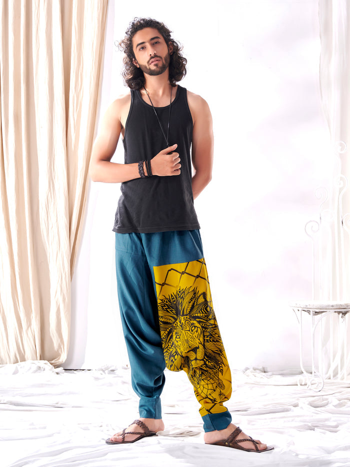 Men's Bohemian Lion Print Hippy Baggy Aladdin Harem Pants For Travel Dance Yoga image 6