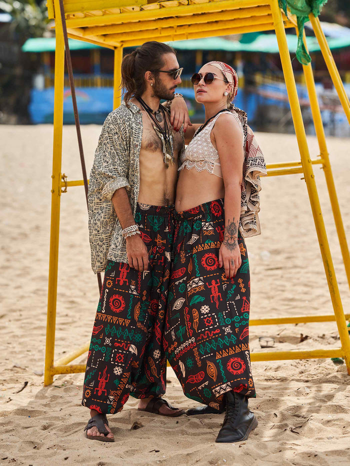 Buy Men's Boho Abstract Print Genie Aladdin Balloon Harem Pants For Yoga