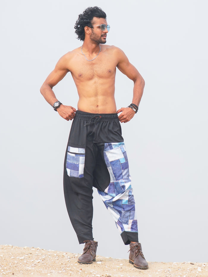 Men's Denim Print Bohemian Hippy Harem Pants For Dance Travel Yoga