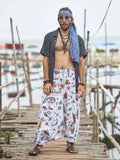 Men's Evil Eye Hippy Baggy Aladdin Bohemian Harem Pants For Travel Dance Yoga image 1