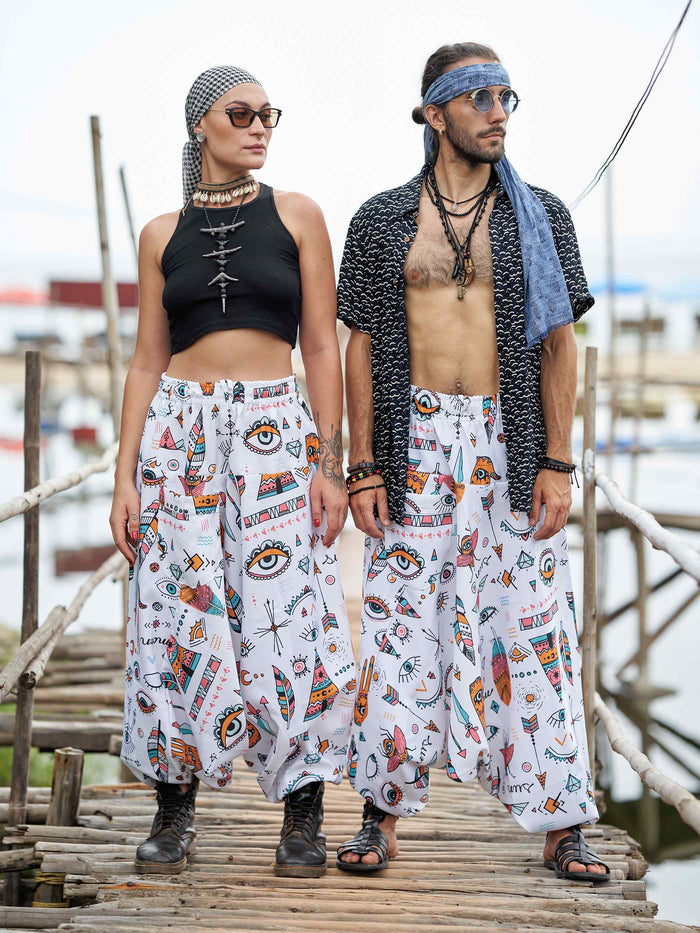 Men's Evil Eye Hippy Baggy Aladdin Bohemian Harem Pants For Travel Dance Yoga image 7