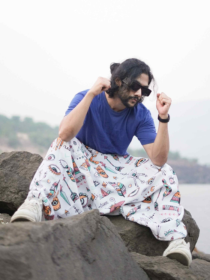 Men's Evil Eye Hippy Baggy Aladdin Harem Pants For Travel Dance Yoga image 1