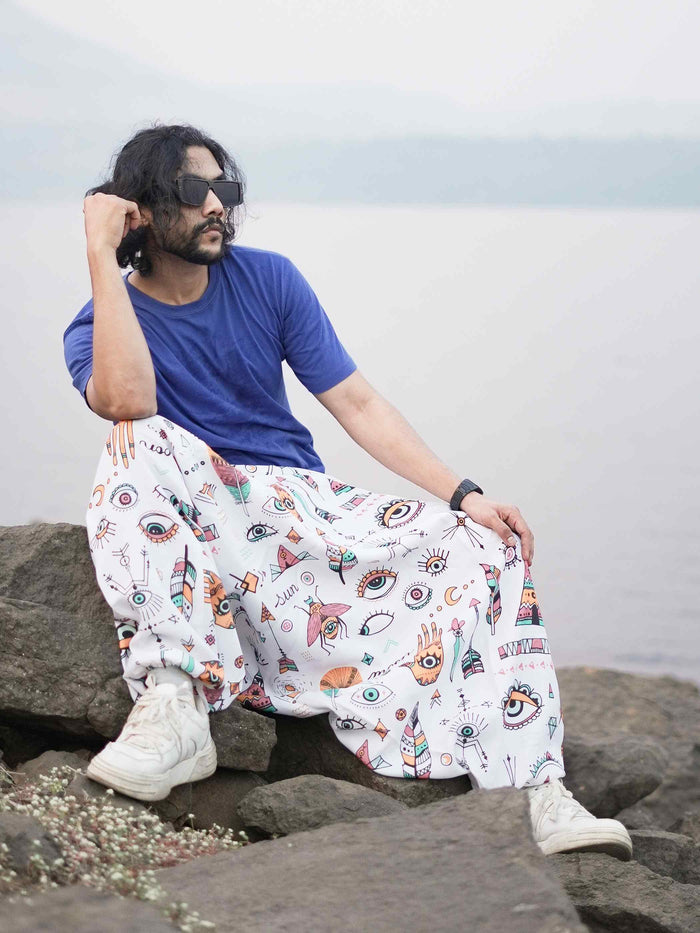 Men's Evil Eye Hippy Baggy Aladdin Harem Pants For Travel Dance Yoga image 5
