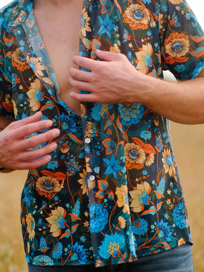 Men's Floral Oversized Net Azure Stylish Shirt For Travel Shirt enimane.myshopify.com