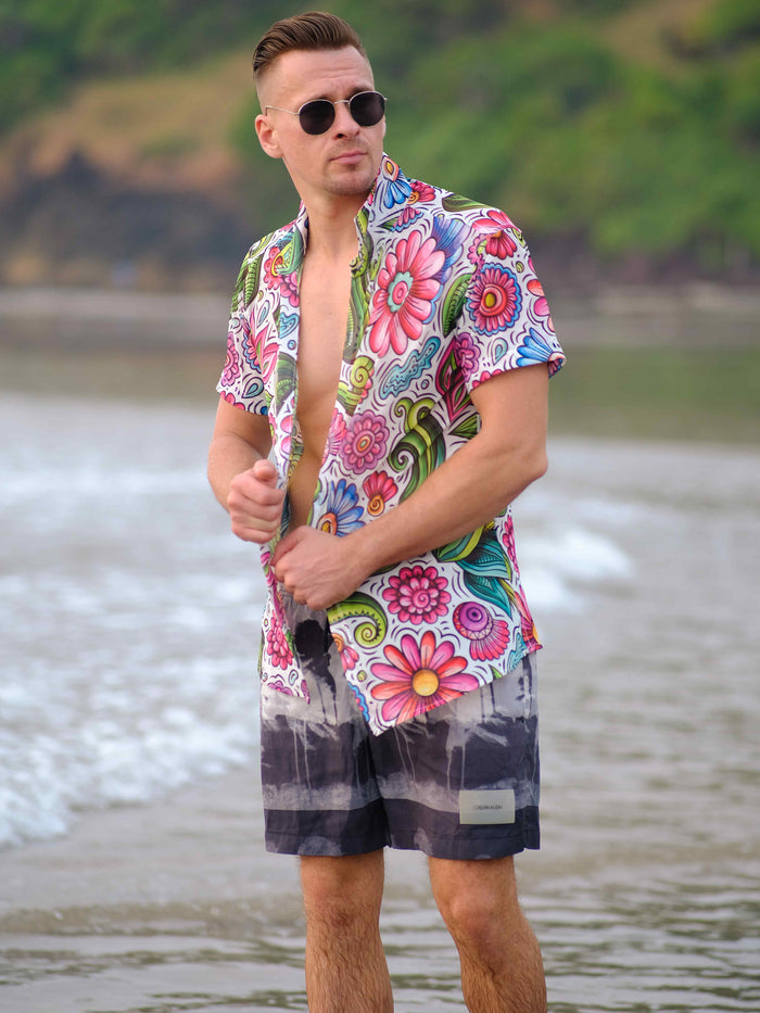 Men's Funky Floral Travel Beach Shirt