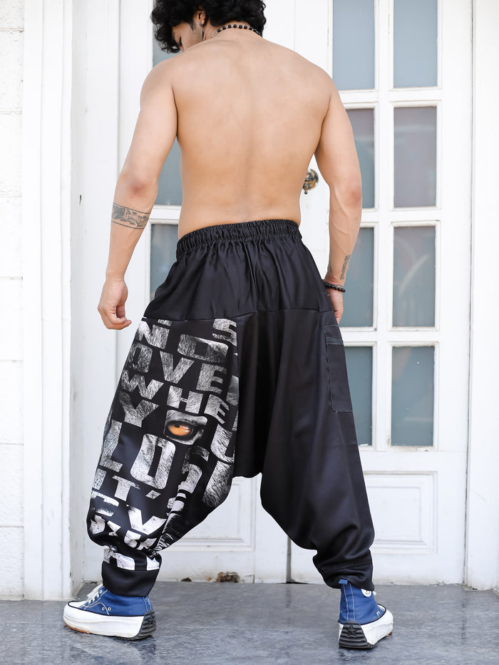 Elasticated Waist Detail of Men's King Lion Print Harem Pants Free Size - H76 Enimane