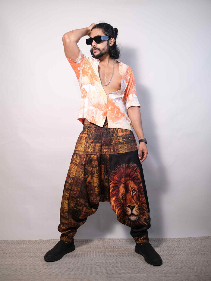 Men's Lion Print Balloon Aladdin Hippy Harem Pants For Travel Dance Yoga
