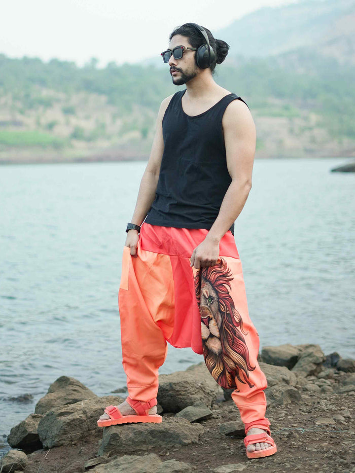 Men's Lion Print Bohemian Hippy Harem Pants For Travel Yoga Dance image 2