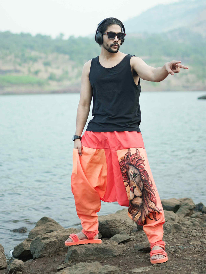Men's Lion Print Bohemian Hippy Harem Pants For Travel Yoga Dance image 3