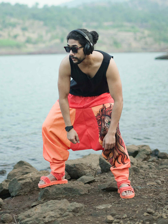 Men's Lion Print Bohemian Hippy Harem Pants For Travel Yoga Dance image 4