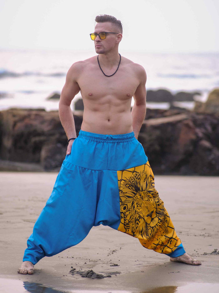 Men's Lion Print Hippy Baggy Aladdin Bohemian Harem Pants For Travel Dance Yoga image 2