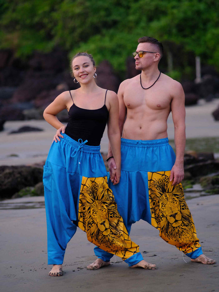 Men's Lion Print Hippy Baggy Aladdin Bohemian Harem Pants For Travel Dance Yoga image 6