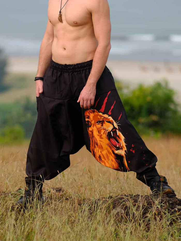 Men's Lion Print Hippy Baggy Harem Pants For Travel Dance Yoga image 1