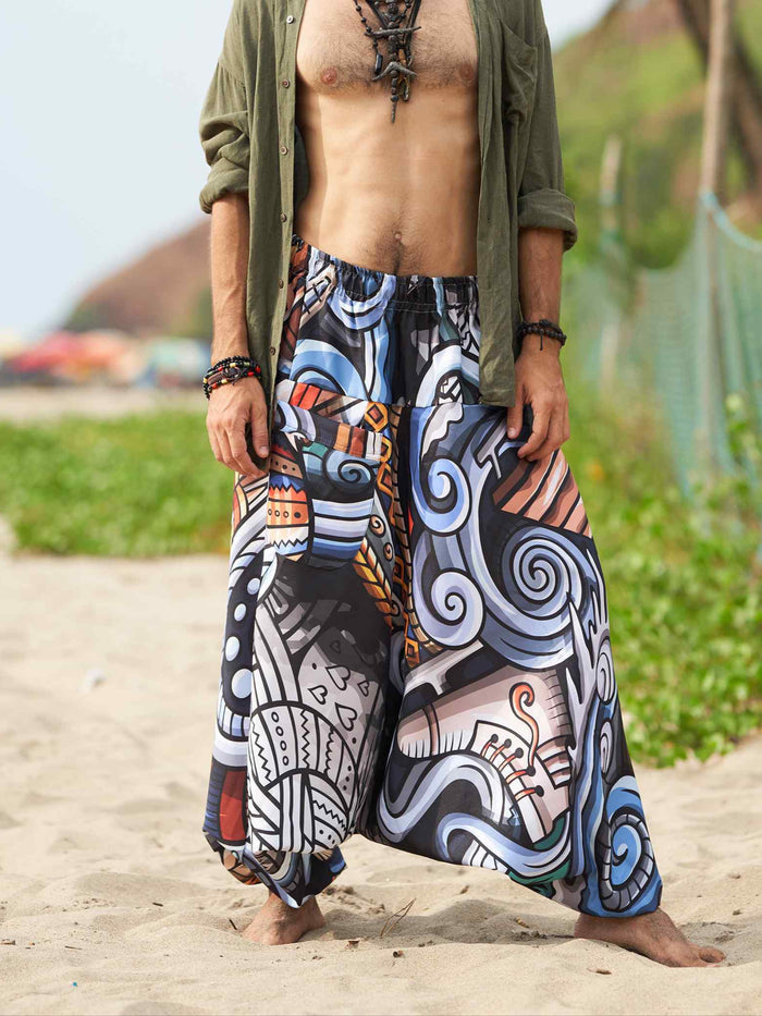 Men's Music-themed Hippy Boho Harem Pants For Travel Yoga Dance image 1