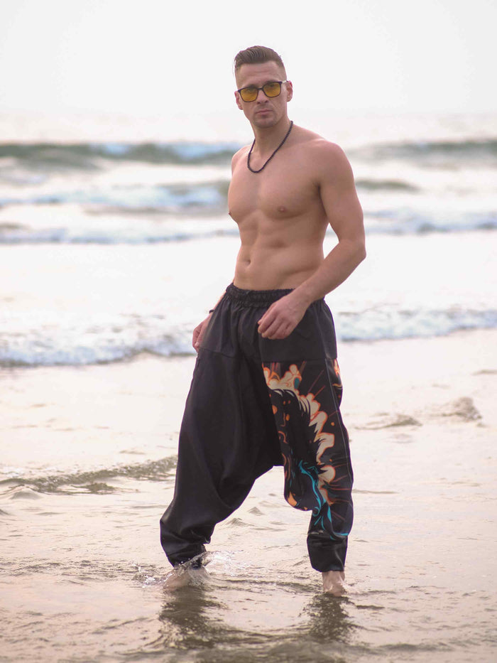 Men's Nomad Elegance Hippy Black Harem Pants Aladdin Balloon Pyjamas For Travel image 3