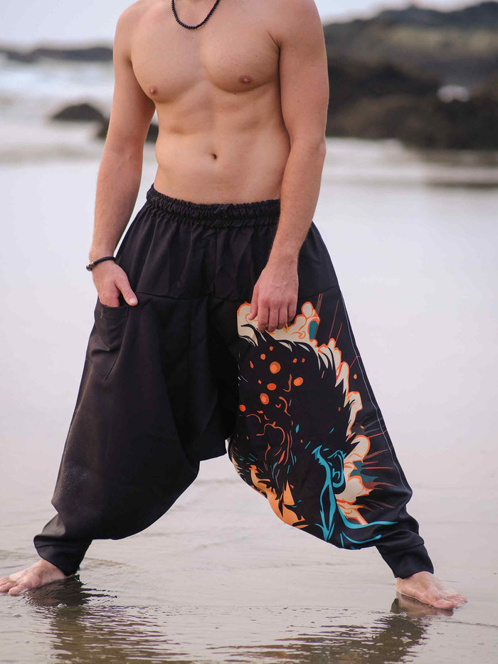 Men's Nomad Elegance Hippy Black Harem Pants Aladdin Balloon Pyjamas For Travel image 4