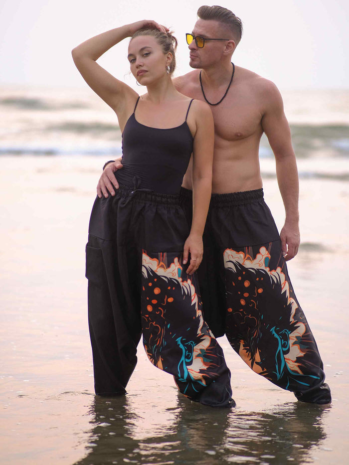 Men's Nomad Elegance Hippy Black Harem Pants Aladdin Balloon Pyjamas For Travel image 5