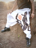 Men’s Printed White Harem Pants for Dance, Yoga, and Travel – Free Size | Boho Tribal Style