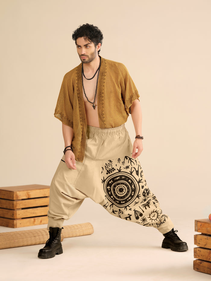 Men's Pure Cotton Harem Pants – Tribal Mandala Print Fashion Yoga Travel & Dance