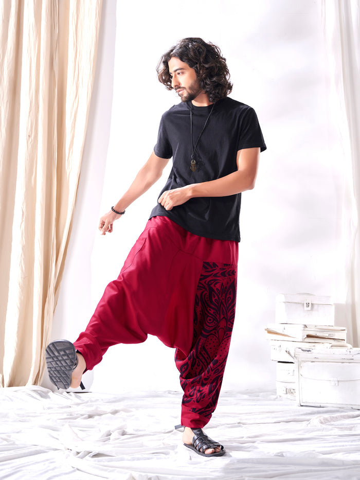 Buy Men's Red Owl Bohemian Hippy Harem Pants For Travel Yoga Dance