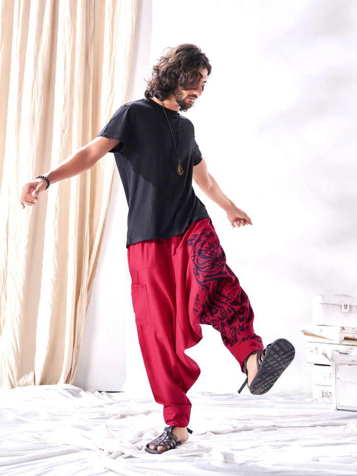 Buy Men's Red Owl Bohemian Hippy Harem Pants For Travel Yoga Dance