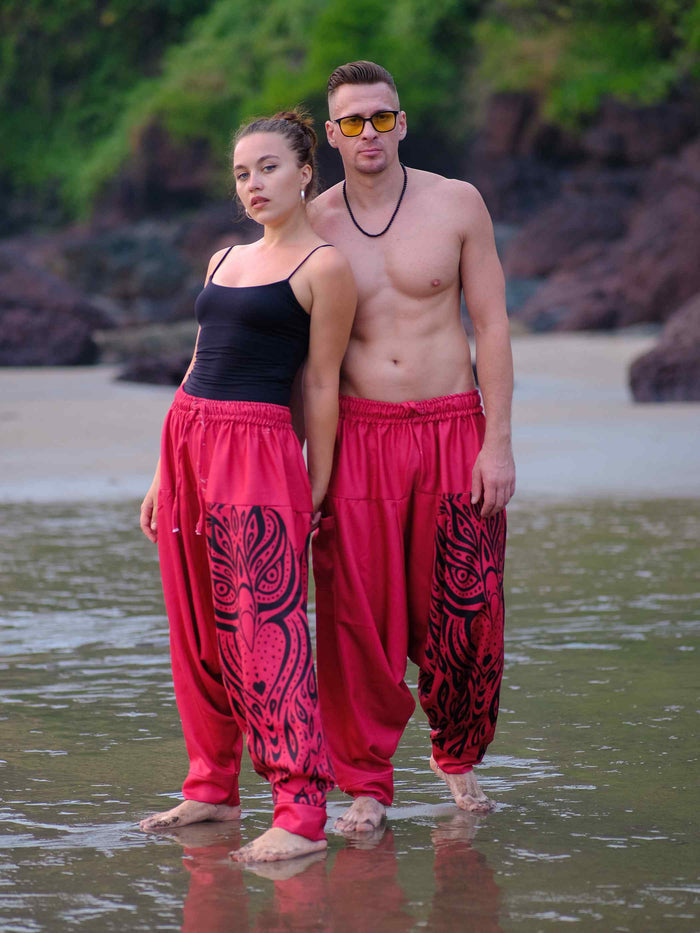 Buy Men's Red Owl Bohemian Hippy Balloon Harem Pants For Travel Dance Yoga