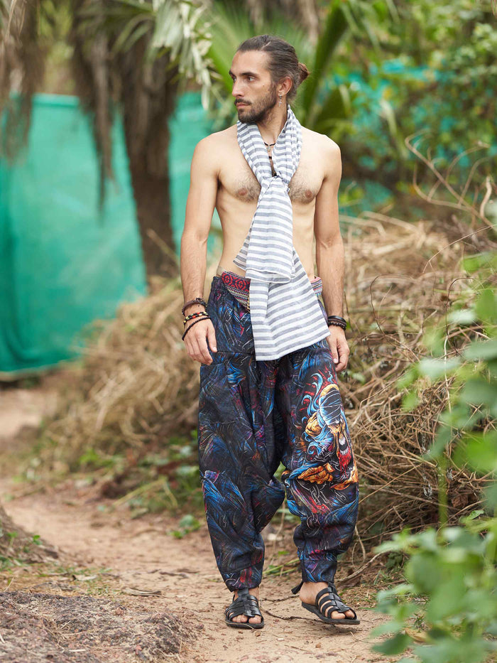 Buy Men's Scary Skull Print Baggy Balloon Aladdin Harem Pants For Dance Travel Yoga