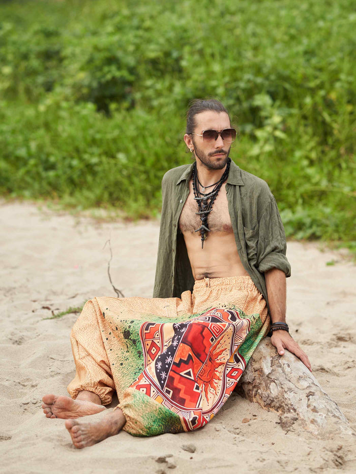 Buy Men's Sun and Moon Print Boho Genie Hippy Harem Pants For Travel Yoga Dance