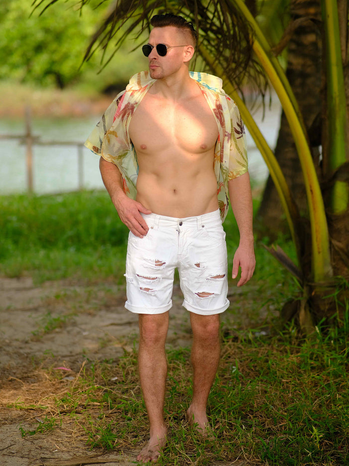 Men's Sunlit Palms Printed Beach Travel Shirt