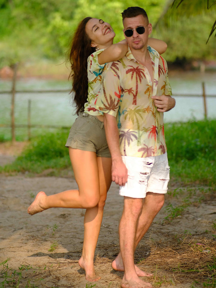 Men's Sunlit Palms Printed Beach Travel Shirt