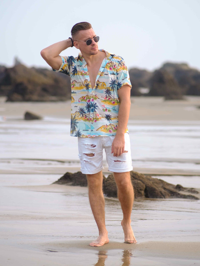 Men's Tropical Paradise Inspired Printed Goa Beach Shirt